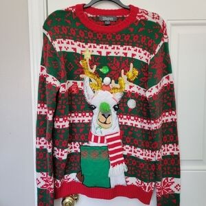 33 Degrees Llama Ugly Christmas Holiday Sweater Beer Holder Pocket Party Small